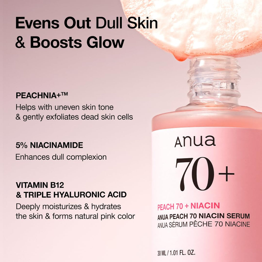 Anua Peach 70 Niacinamide Serum, Daily Glow Serum For Face, Skin Tone & Dullness Care with Vitamin B12, Lightweight - FENGGESTORE20