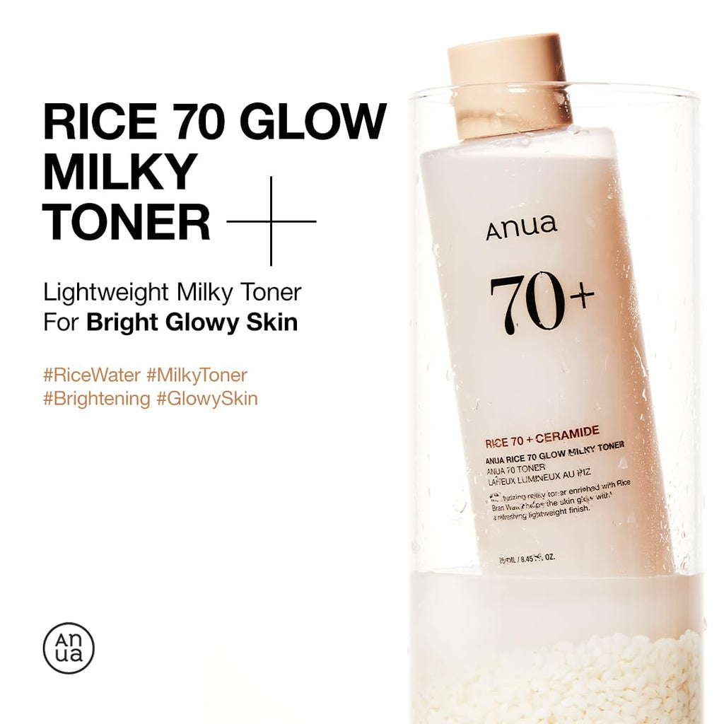 Anua Rice 70 Glow Milky Toner, Glass & Dewy Skin, Hydrating & Barrier Care, Rice Water - FENGGESTORE20