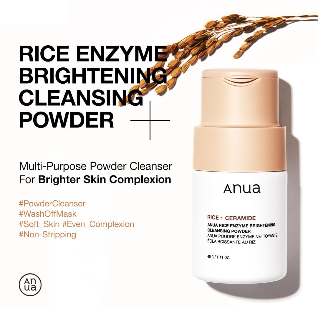 ANUA Rice Enzyme Brightening Cleansing Powder, Exfoliating Powder-to-Foam Cleanser, Smooth Texture & Clarity - FENGGESTORE20