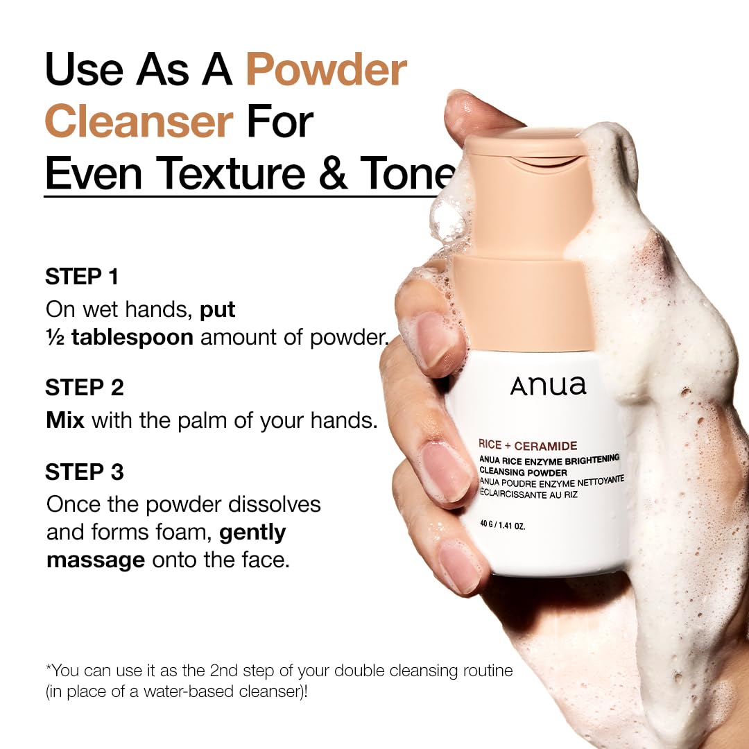 ANUA Rice Enzyme Brightening Cleansing Powder, Exfoliating Powder-to-Foam Cleanser, Smooth Texture & Clarity - FENGGESTORE20