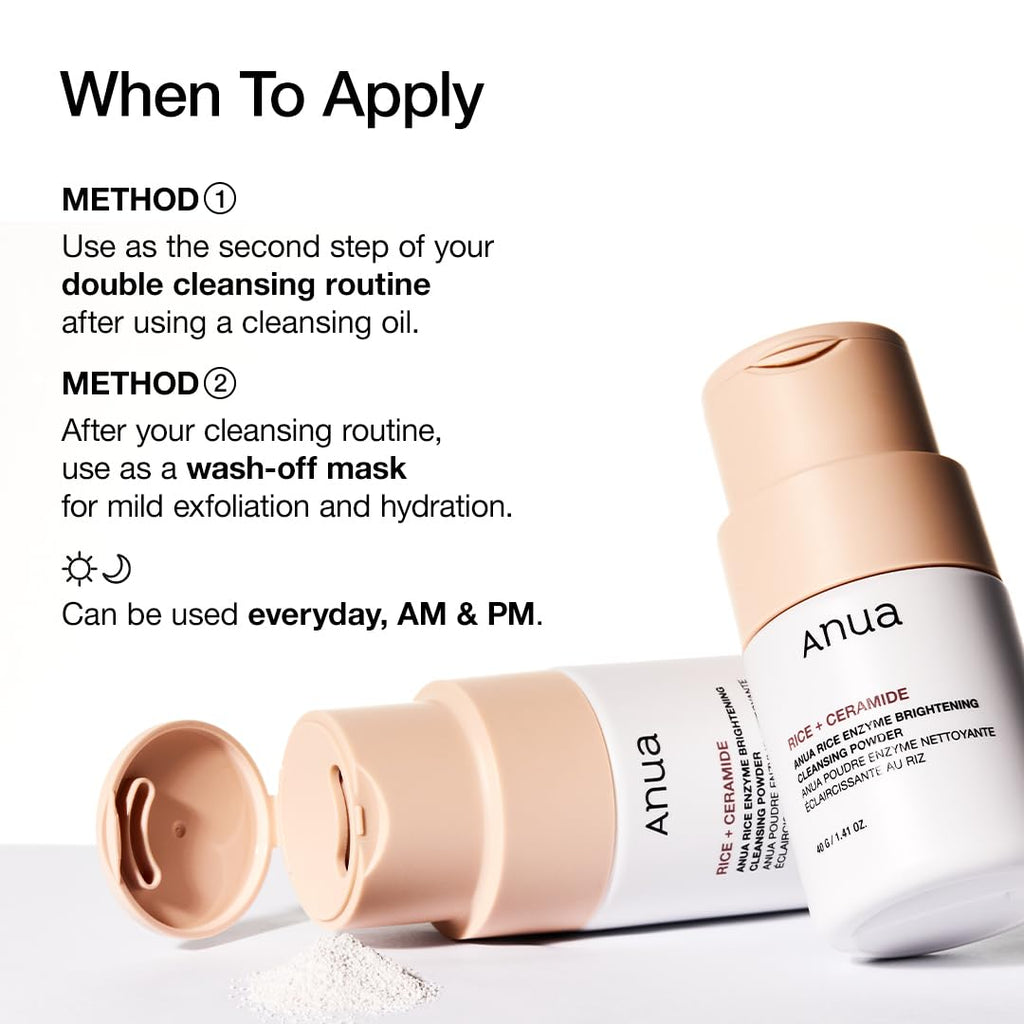 ANUA Rice Enzyme Brightening Cleansing Powder, Exfoliating Powder-to-Foam Cleanser, Smooth Texture & Clarity - FENGGESTORE20