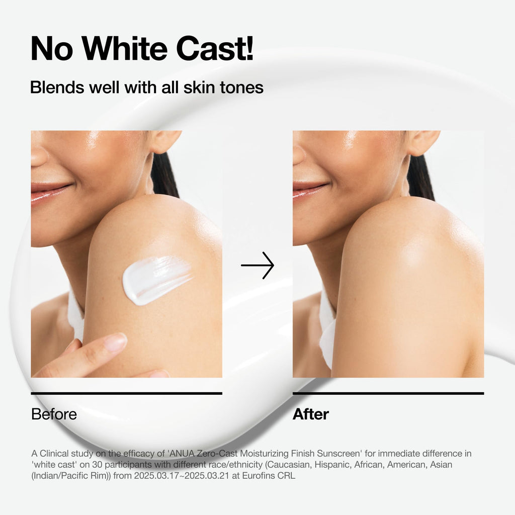 Anua, Zero-Cast Moisturizing Sunscreen SPF 50, Glow Natural Sunscreen for face, No White - FENGGESTORE20