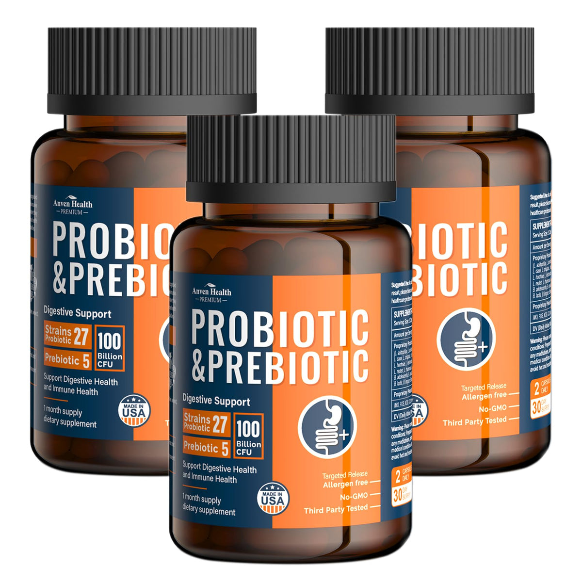 Anven Health 100 Billion Probiotics for Men and Women 27 Strains 5 Organic Prebiotics for Gut Digestive & Immune Health, Supports Diarrhea Gas Bloating - FENGGESTORE20