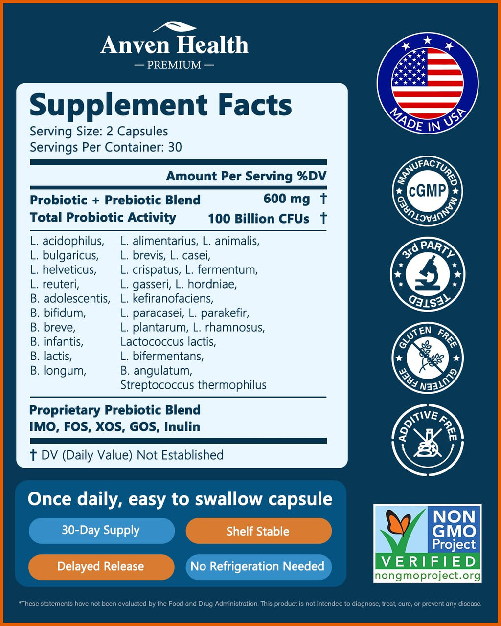 Anven Health 100 Billion Probiotics for Men and Women 27 Strains 5 Organic Prebiotics for Gut Digestive & Immune Health, Supports Diarrhea Gas Bloating - FENGGESTORE20