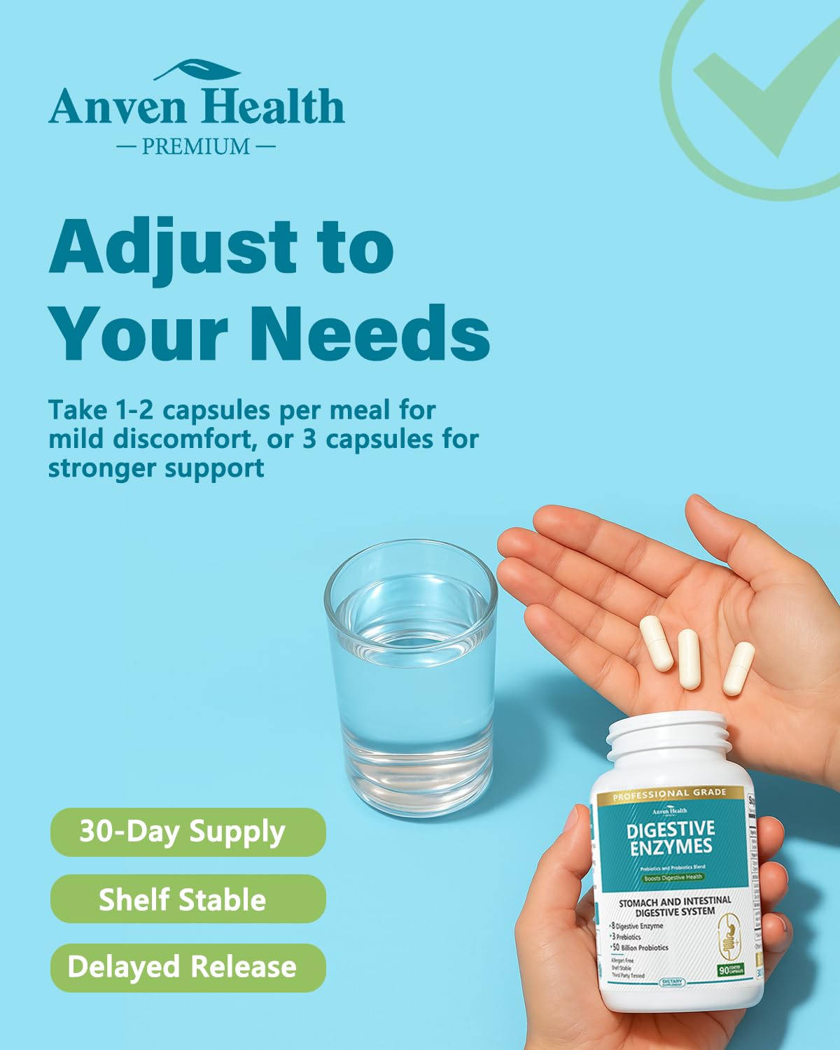Anven Health 800mg Digestive Enzymes for Men and Women with Probiotics & Prebiotics, 8 Key Enzymes, Protease, Amylase & Lipase | 270 Capsules - A 90-Day Supply - FENGGESTORE20