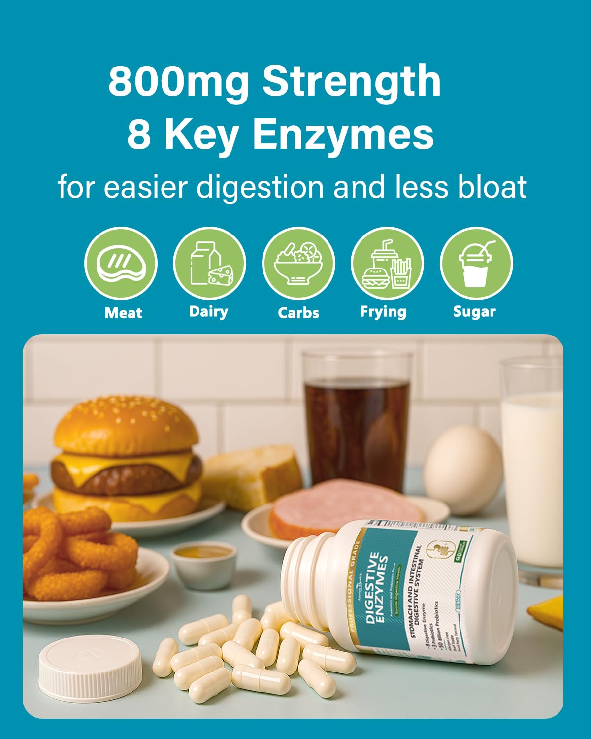 Anven Health 800mg Digestive Enzymes for Men and Women with Probiotics & Prebiotics, 8 Key Enzymes, Protease, Amylase & Lipase | 270 Capsules - A 90-Day Supply - FENGGESTORE20