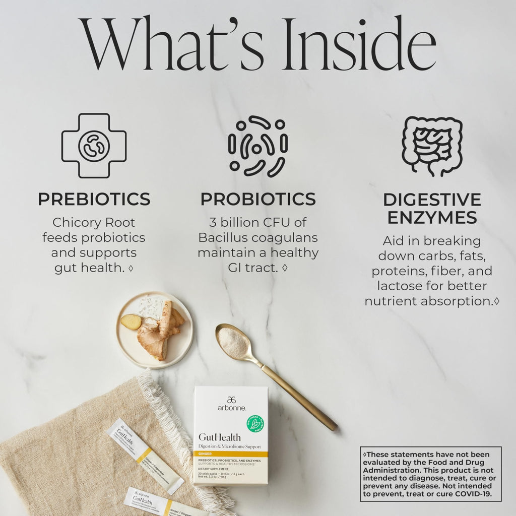 Arbonne Gut Health Digestion Support - Microbiome Prebiotic and Probiotic Drink Mix, Probiotic Powder and Prebiotic Powder - FENGGESTORE20