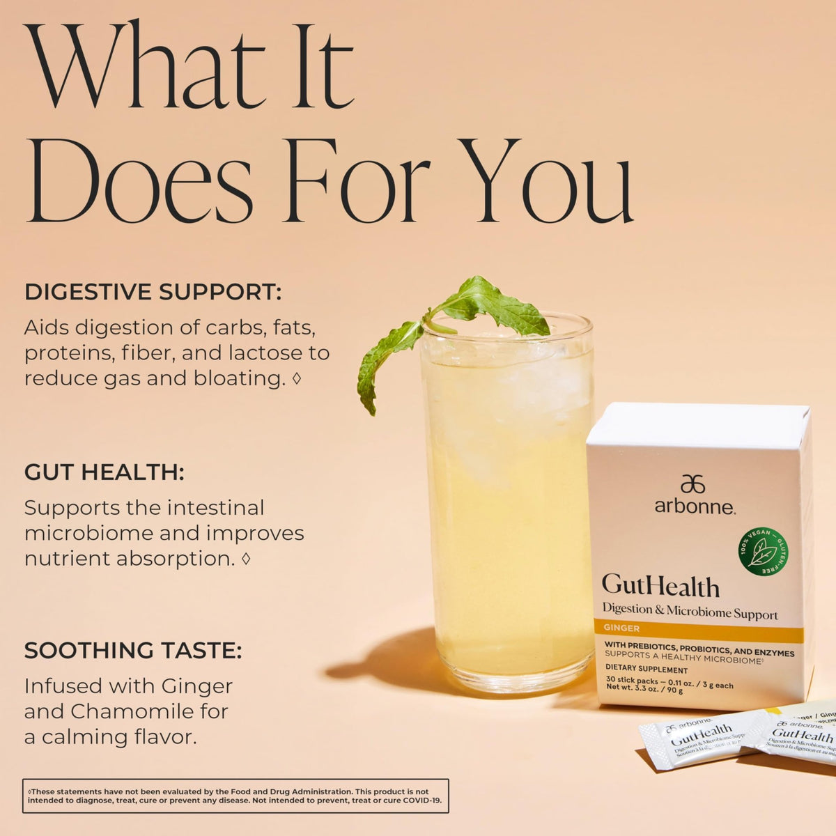 Arbonne Gut Health Digestion Support - Microbiome Prebiotic and Probiotic Drink Mix, Probiotic Powder and Prebiotic Powder - FENGGESTORE20