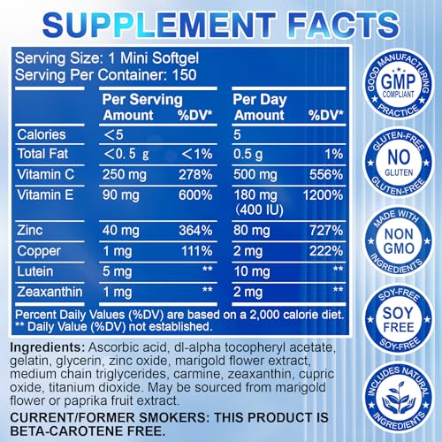 AREDS 2 Eye Vitamin & Mineral Supplement — Lutein and Zeaxanthin Supplement, Vitamin C & E, Zinc & Copper for Blue Light Protection, Eye Health Support - FENGGESTORE20