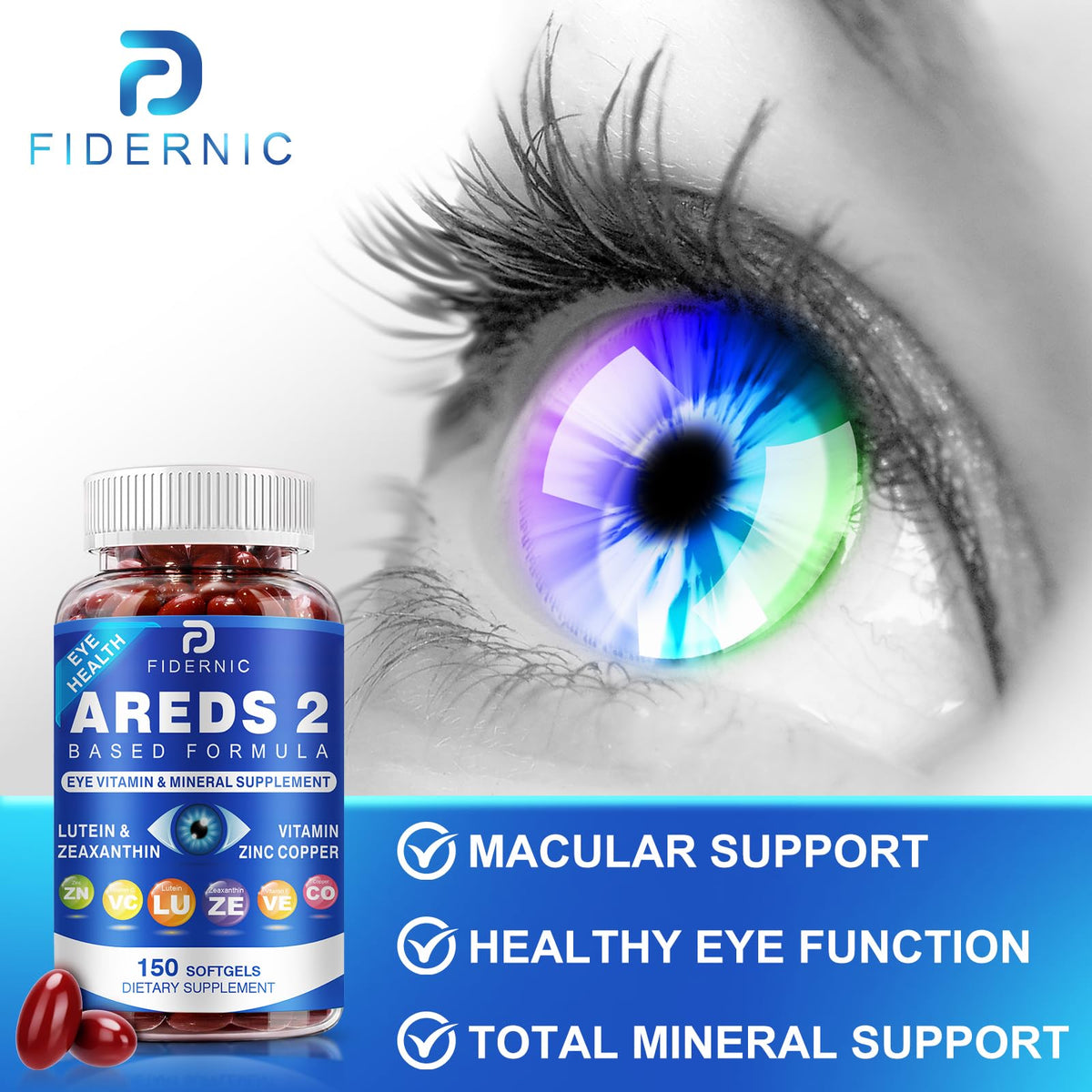 AREDS 2 Eye Vitamin & Mineral Supplement — Lutein and Zeaxanthin Supplement, Vitamin C & E, Zinc & Copper for Blue Light Protection, Eye Health Support - FENGGESTORE20