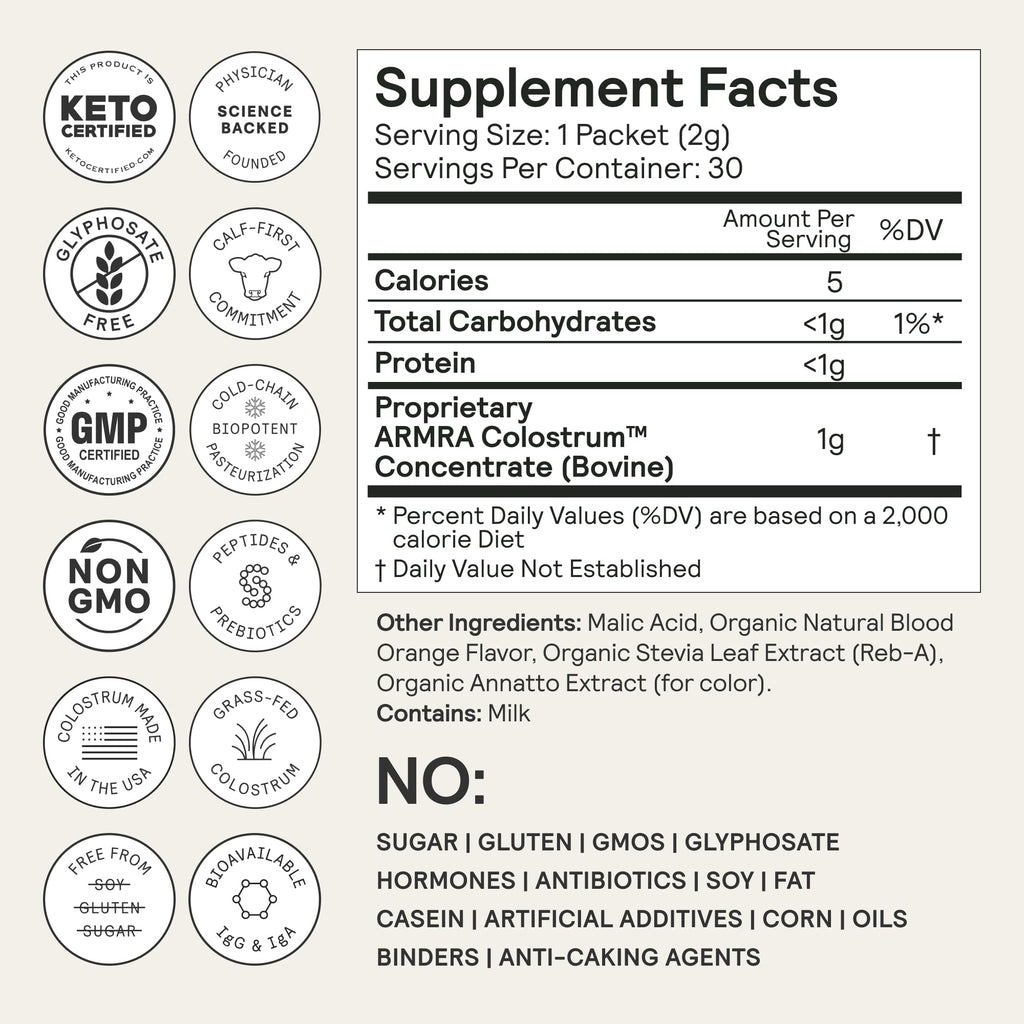 ARMRA Colostrum™ Powder | Blood Orange | Gut Health & Bloating | Skin & Hair | Immunity | Keto, Gluten & Fat-Free | 30 Servings - FENGGESTORE20