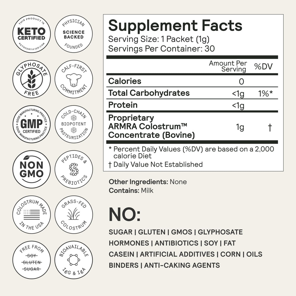 ARMRA Colostrum Powder | Unflavored | Gut Health & Bloating | Skin & Hair | Immunity | Keto, Gluten & Fat-Free | 30 Servings - FENGGESTORE20