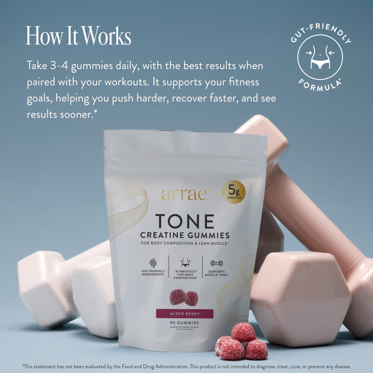 Arrae Tone Gummies – Creatine Monohydrate 5g for Women – Support Lean Muscle, Strength & Recovery – Hormone-Friendly Muscle Toning Supplement - FENGGESTORE20
