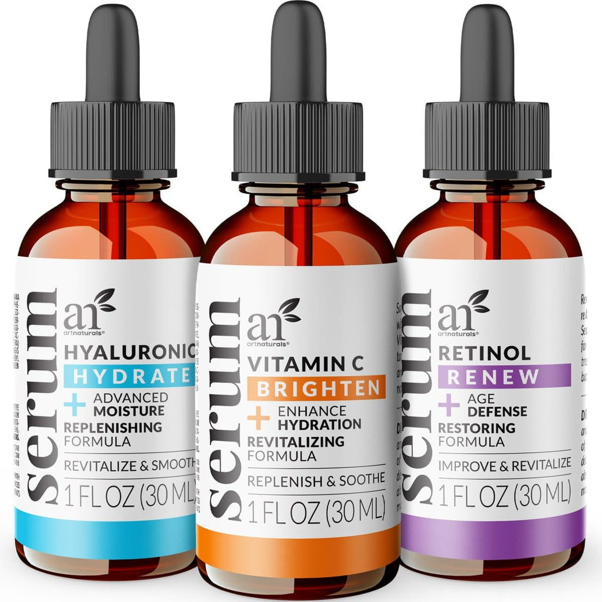 artnaturals Anti-Aging-Set with Vitamin-C Retinol and Hyaluronic-Acid - (3 x 1 Fl Oz / 30ml) Serum for Anti Wrinkle and Dark Circle Remover - FENGGESTORE20