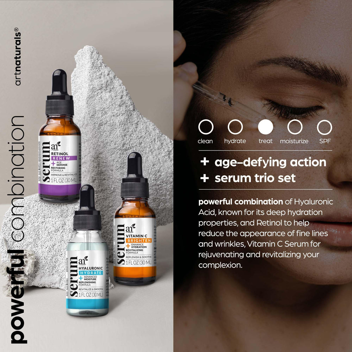 artnaturals Anti-Aging-Set with Vitamin-C Retinol and Hyaluronic-Acid - (3 x 1 Fl Oz / 30ml) Serum for Anti Wrinkle and Dark Circle Remover - FENGGESTORE20