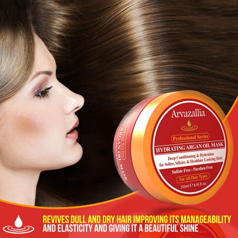 Arvazallia Hydrating Argan Oil Hair Mask and Deep Conditioner for Dry or Damaged Hair (8.45 oz Jar) - FENGGESTORE20