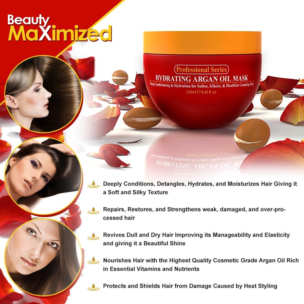 Arvazallia Hydrating Argan Oil Hair Mask and Deep Conditioner for Dry or Damaged Hair (8.45 oz Jar) - FENGGESTORE20