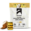 Ascent 100% Clear Whey Protein Powder - Post Workout Whey Protein Isolate, Zero Artificial Flavors & Sweeteners, Gluten Free, 5.5g BCAA, 2.1g Leucine, Essential Amino Acids, Pineapple Coconut, 20 Serv - FENGGESTORE20