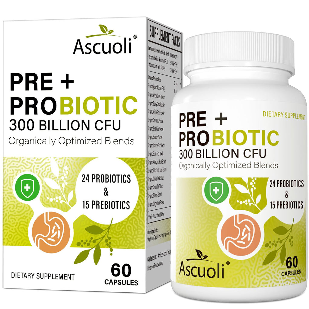 Ascuoli Probiotics for Women & Men - 300 Billion CFU, 24 Strains Probiotics + 15 Organic Herbs Blend, Daily Probiotic for Digestive Health, - FENGGESTORE20