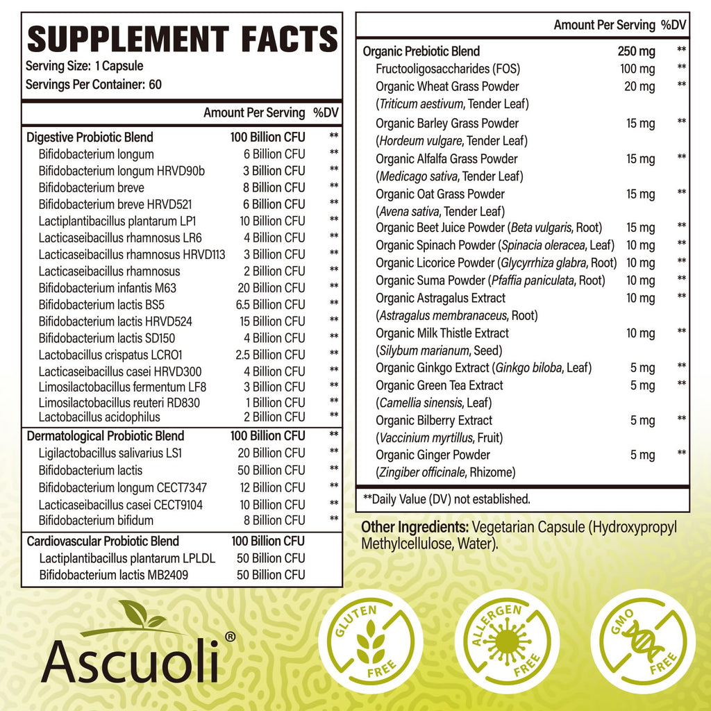 Ascuoli Probiotics for Women & Men - 300 Billion CFU, 24 Strains Probiotics + 15 Organic Herbs Blend, Daily Probiotic for Digestive Health, - FENGGESTORE20