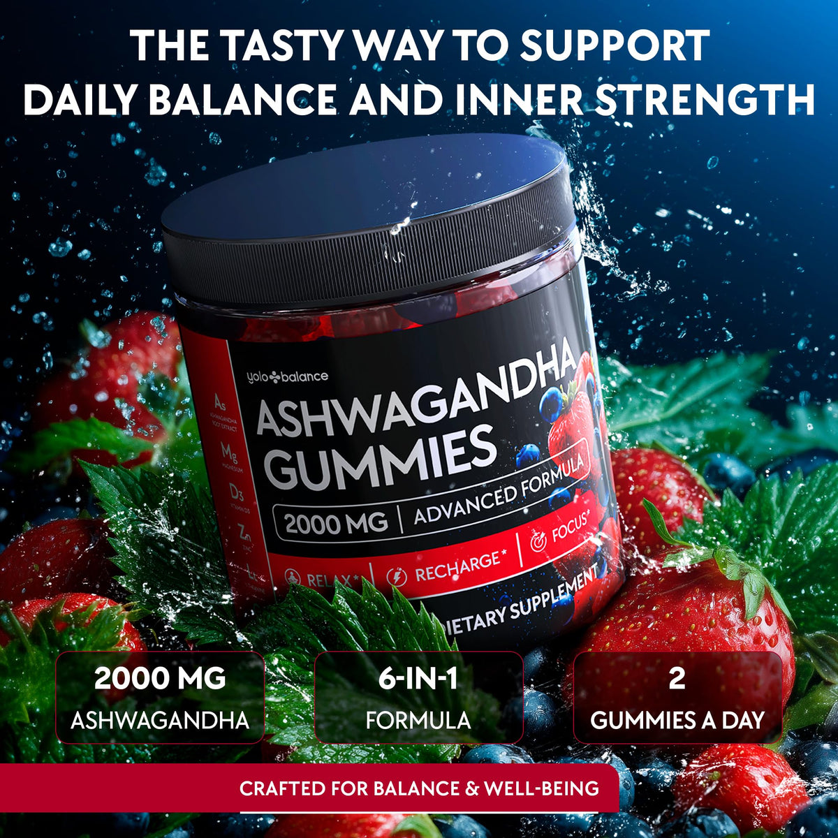 Ashwagandha Gummies – 120 Count - 2000 MG Ashwagandha Supplements with L-Theanine, GABA, Magnesium, Zinc & Vitamin D3 – Sugar-Free, Vegan, - FENGGESTORE20