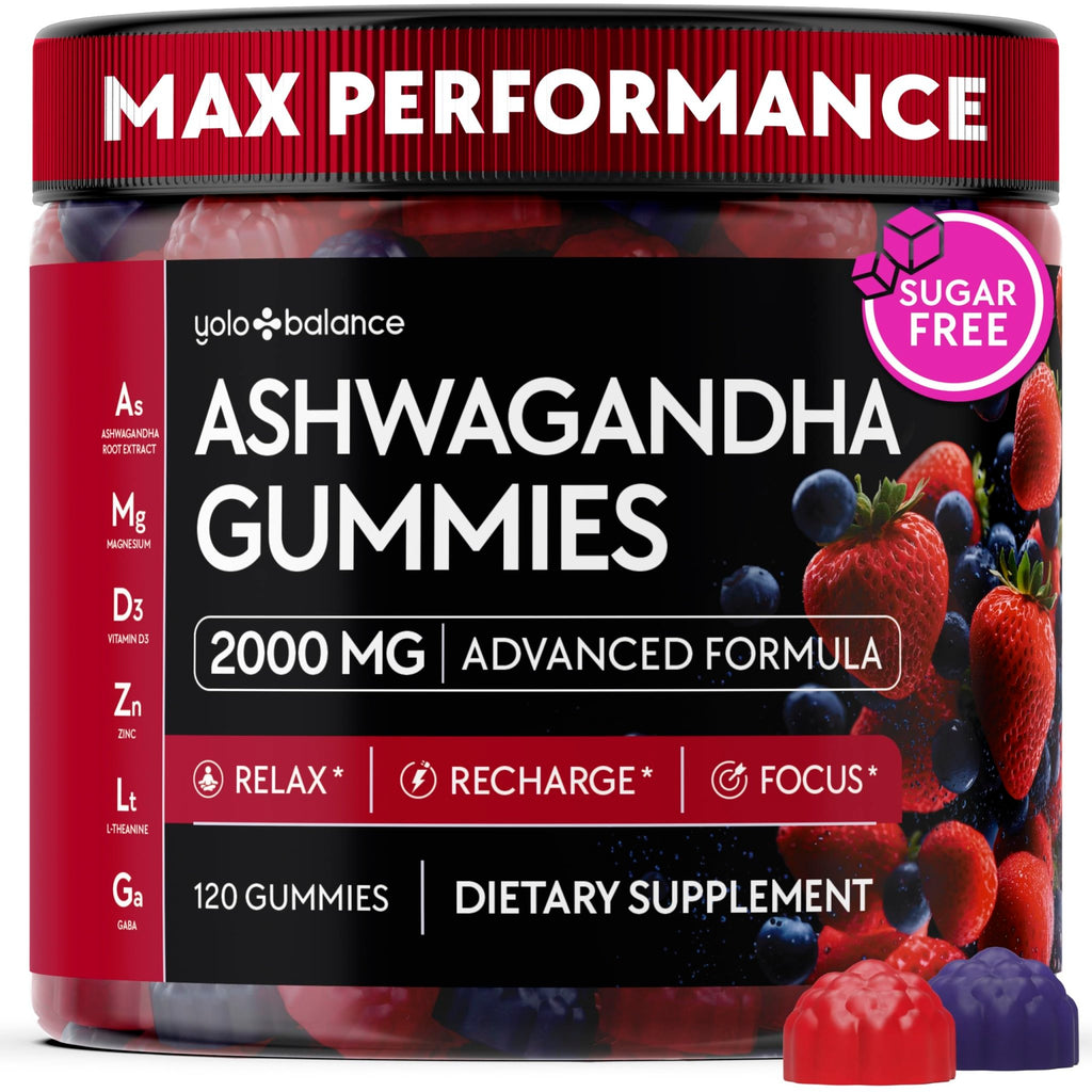 Ashwagandha Gummies – 120 Count - 2000 MG Ashwagandha Supplements with L-Theanine, GABA, Magnesium, Zinc & Vitamin D3 – Sugar-Free, Vegan, - FENGGESTORE20
