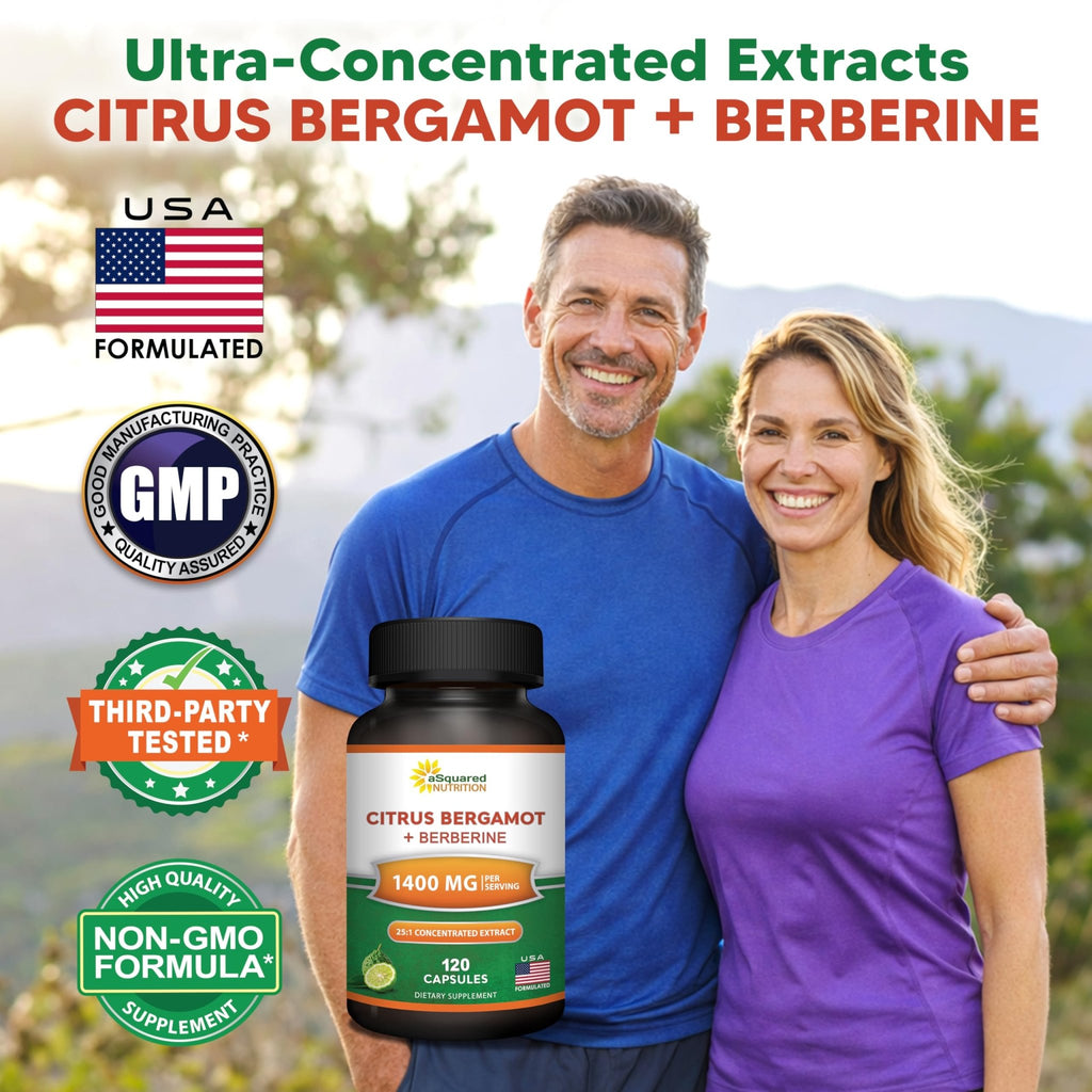aSquared Nutrition Citrus Bergamot with Berberine Supplement - 1400mg Per Serving Max Strength Complex - 120 Capsules - Supports Cardiovascular Health - FENGGESTORE20