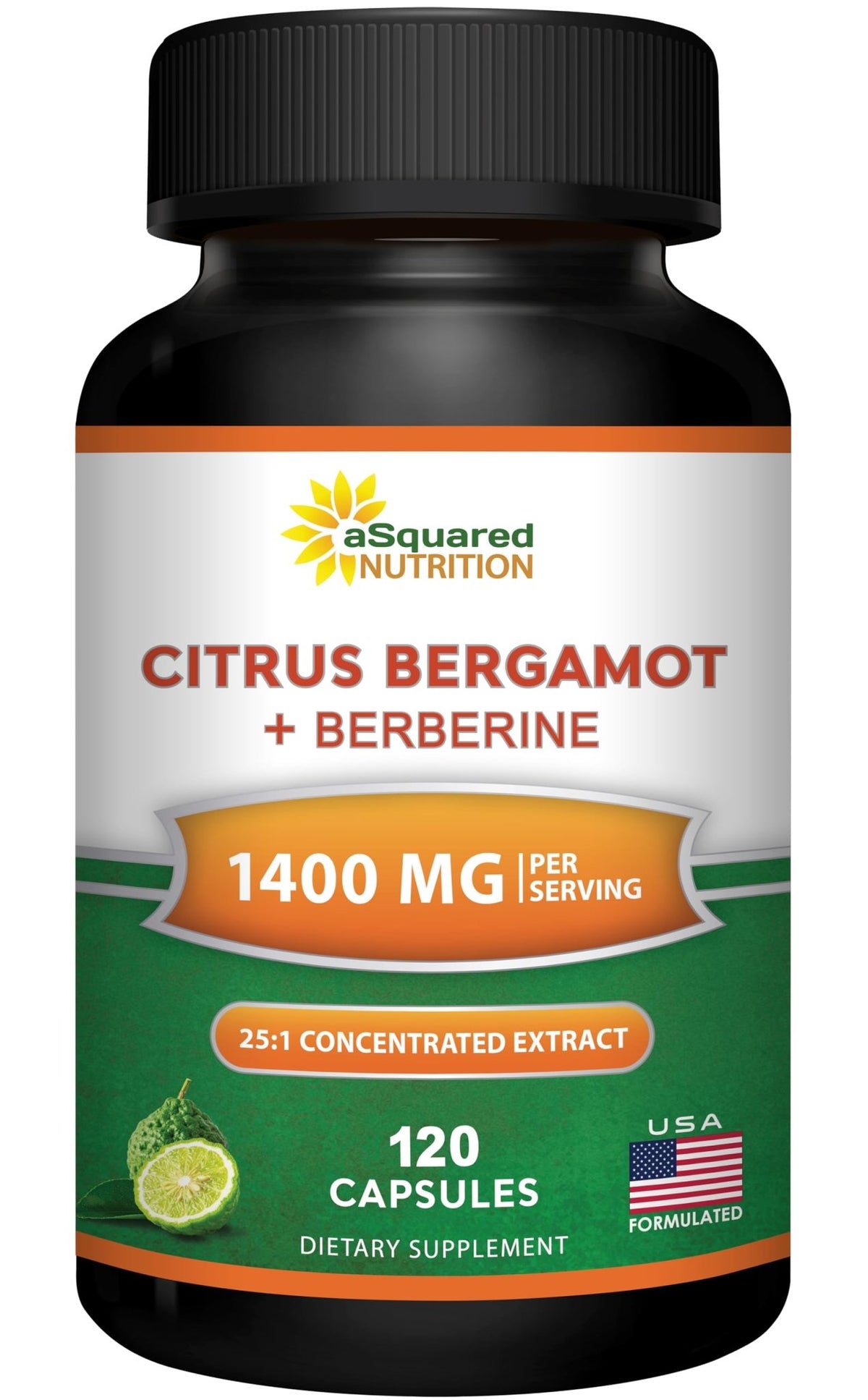 aSquared Nutrition Citrus Bergamot with Berberine Supplement - 1400mg Per Serving Max Strength Complex - 120 Capsules - Supports Cardiovascular Health - FENGGESTORE20
