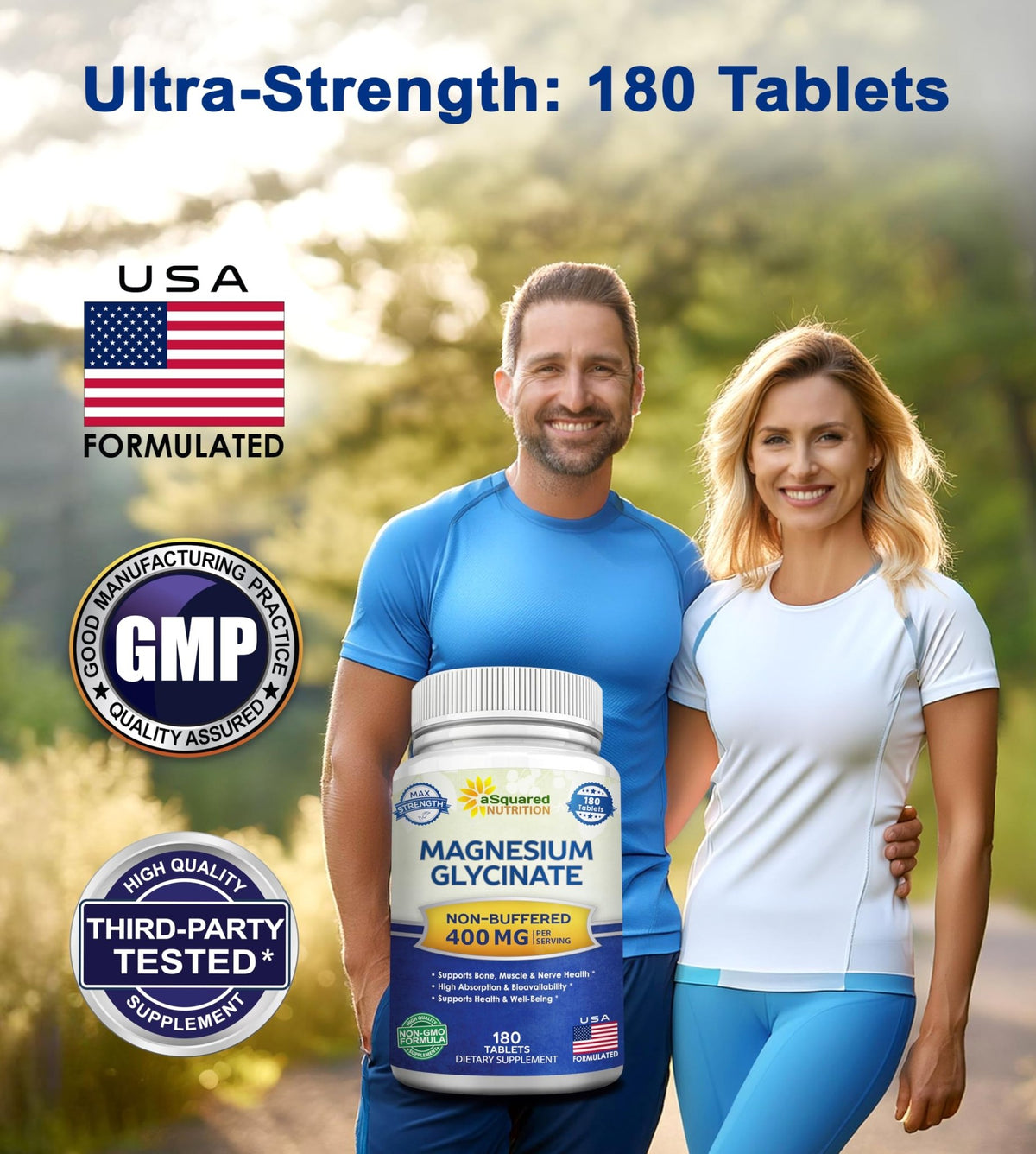 aSquared Nutrition Magnesium Glycinate 400mg - 180 Tablets - Max Strength Magnesium Bisglycinate Supplement -Maximum Bioavailability & Absorption-Non-GMO - FENGGESTORE20