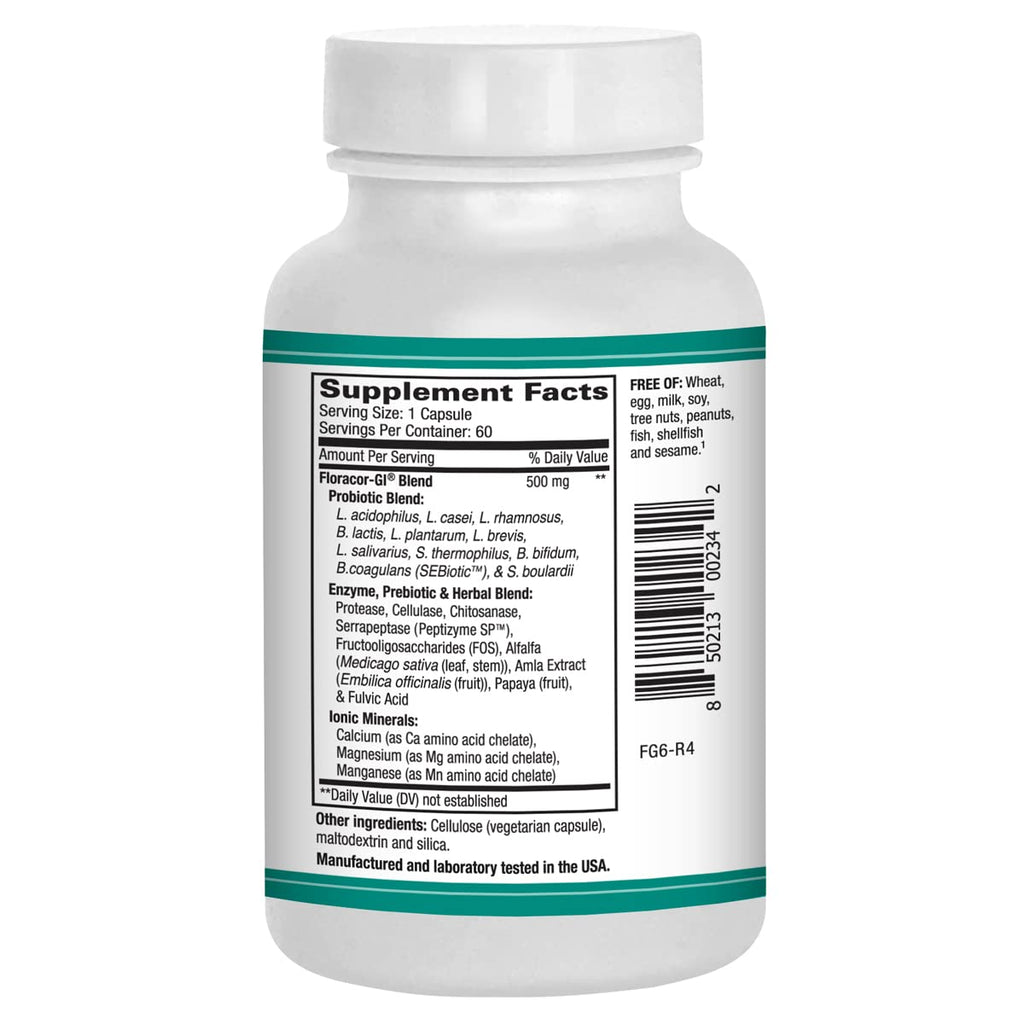 AST Enzymes Floracor - Supports Gut & Intestinal Health - Premium Probiotic, Prebiotic and Enzyme Formula - 60 Vegetarian Capsules - FENGGESTORE20