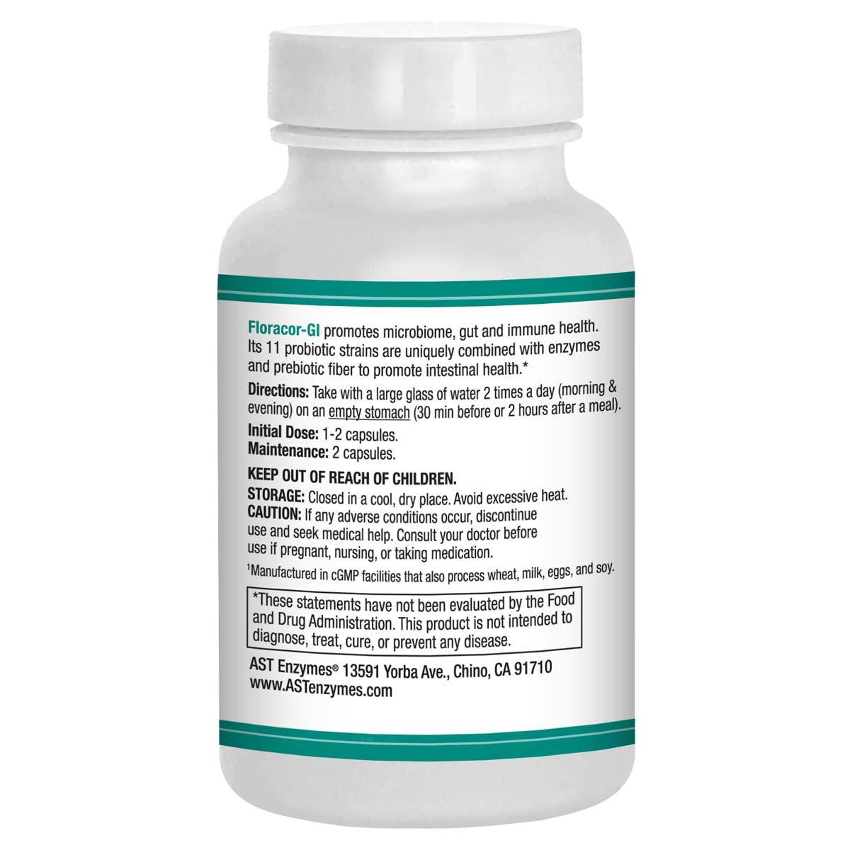 AST Enzymes Floracor - Supports Gut & Intestinal Health - Premium Probiotic, Prebiotic and Enzyme Formula - 60 Vegetarian Capsules - FENGGESTORE20