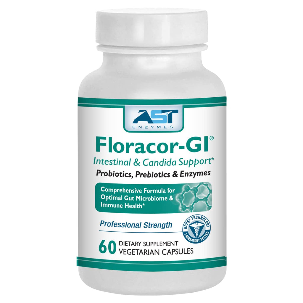 AST Enzymes Floracor - Supports Gut & Intestinal Health - Premium Probiotic, Prebiotic and Enzyme Formula - 60 Vegetarian Capsules - FENGGESTORE20