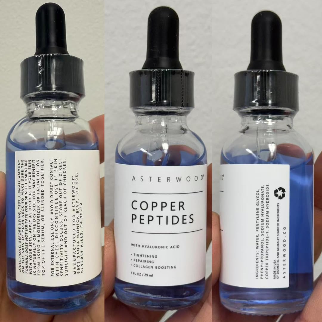 Asterwood Copper Peptides Serum for Face - with GHK-Cu Peptide and Hyaluronic Acid - Anti-Aging Facial Serum - 1 Fl Oz - FENGGESTORE20