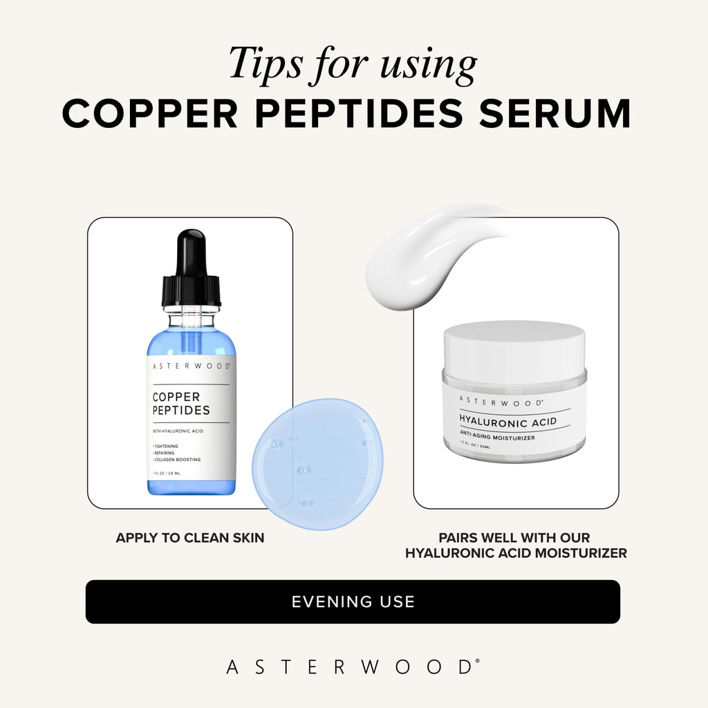 Asterwood Copper Peptides Serum for Face - with GHK-Cu Peptide and Hyaluronic Acid - Anti-Aging Facial Serum - 1 Fl Oz - FENGGESTORE20
