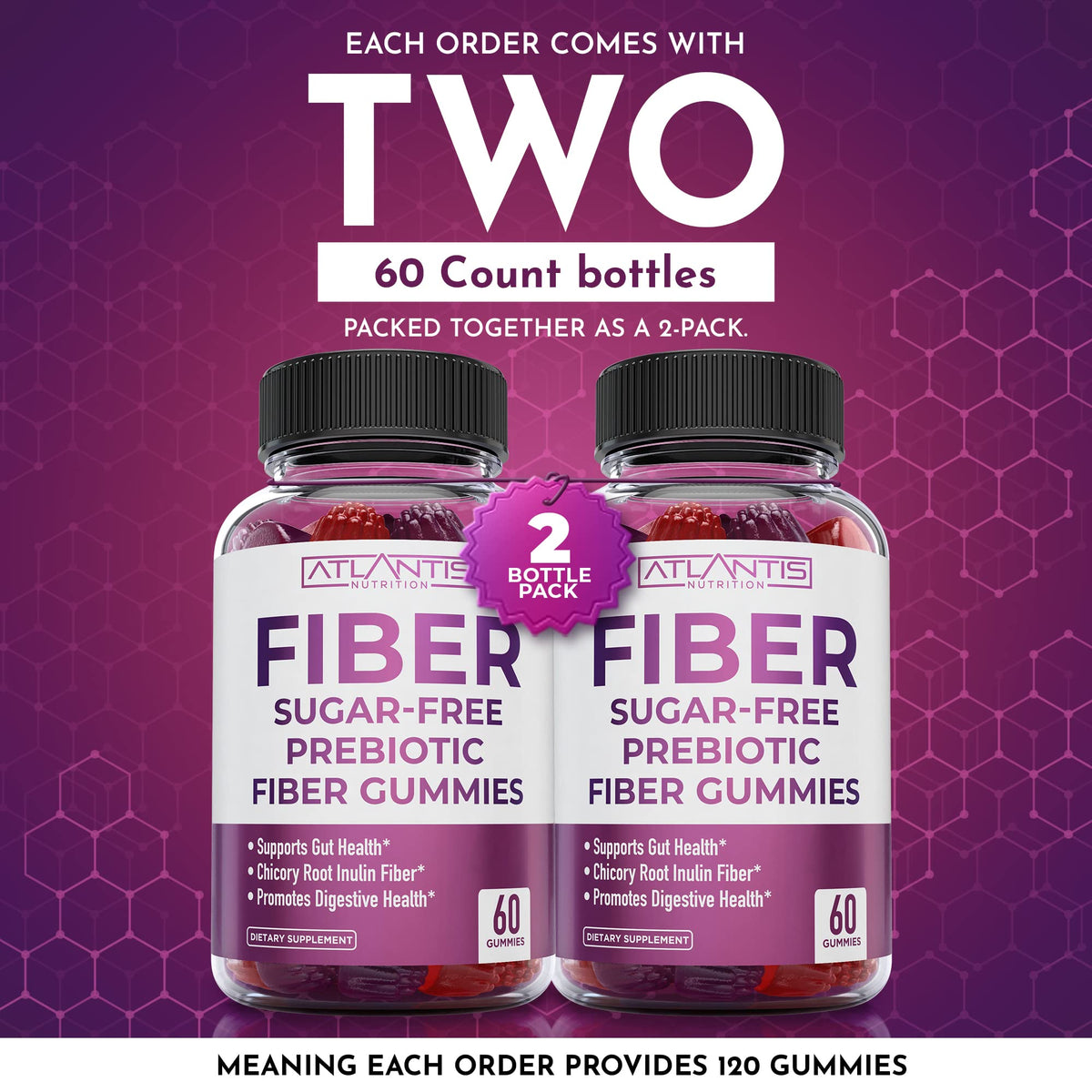Atlantis Nutrition Sugar Free Fiber Gummies for Adults - 5G Fiber Supplement Formulated with 5.4G Prebiotic Digestive Blend/Serving - Supports Gut Health & Healthy Digestion - FENGGESTORE20