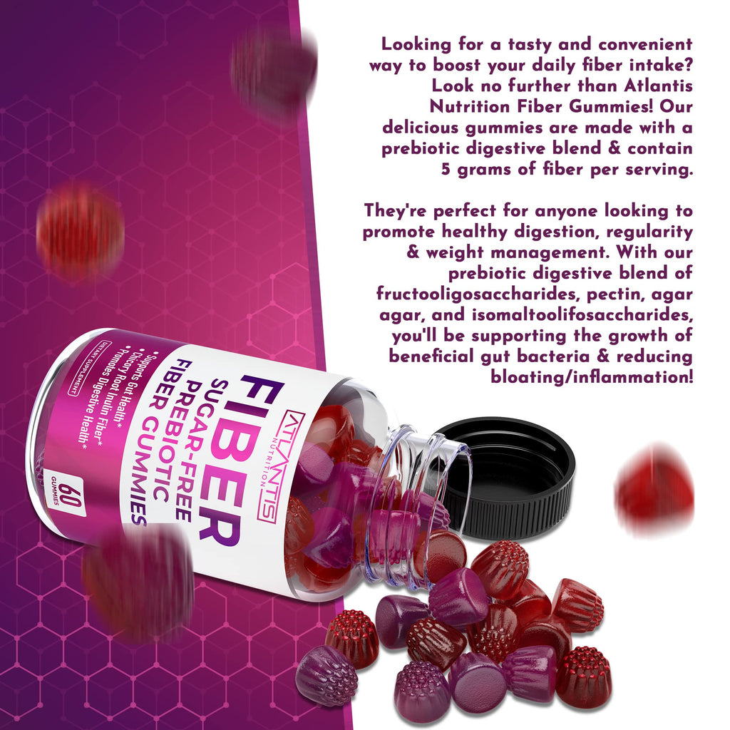 Atlantis Nutrition Sugar Free Fiber Gummies for Adults - 5G Fiber Supplement Formulated with 5.4G Prebiotic Digestive Blend/Serving - Supports Gut Health & Healthy Digestion - FENGGESTORE20