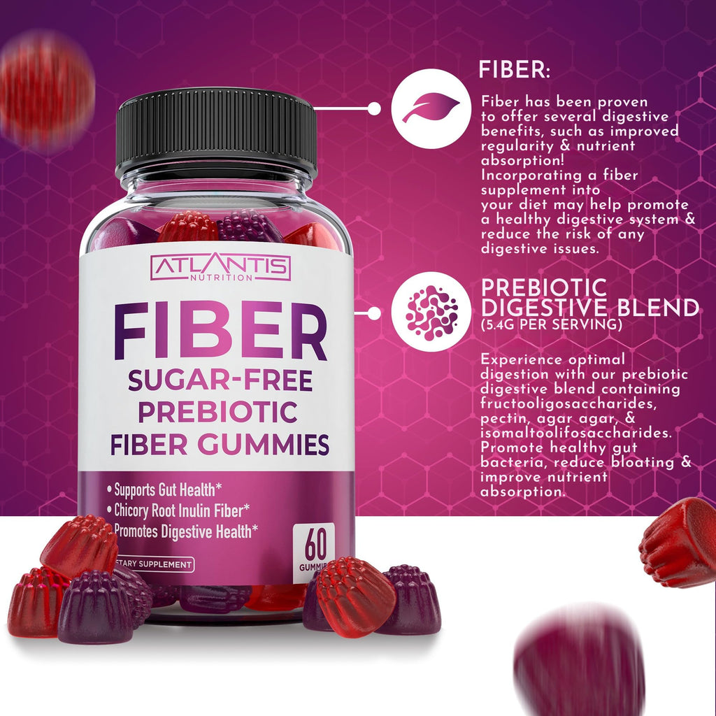 Atlantis Nutrition Sugar Free Fiber Gummies for Adults - 5G Fiber Supplement Formulated with 5.4G Prebiotic Digestive Blend/Serving - Supports Gut Health & Healthy Digestion - FENGGESTORE20