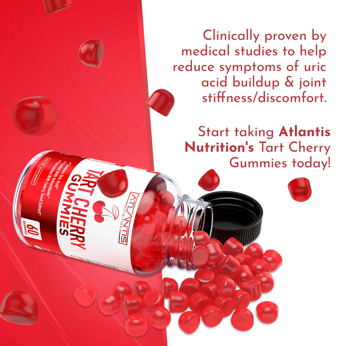 Atlantis Nutrition Tart Cherry Gummies with Celery Seed Extract - Advanced Uric Acid Cleanse for Immediate Relief | Joint Relief & Recovery - FENGGESTORE20