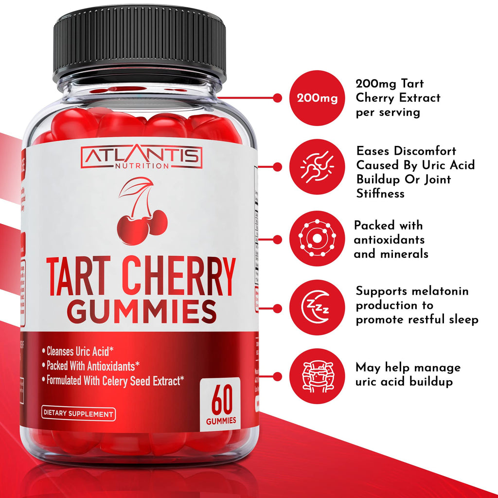Atlantis Nutrition Tart Cherry Gummies with Celery Seed Extract - Advanced Uric Acid Cleanse for Immediate Relief | Joint Relief & Recovery - FENGGESTORE20