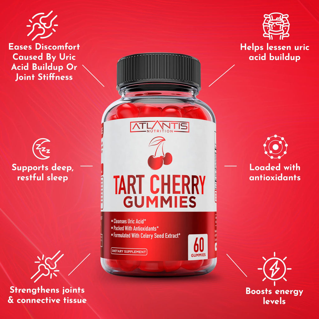 Atlantis Nutrition Tart Cherry Gummies with Celery Seed Extract - Advanced Uric Acid Cleanse for Immediate Relief | Joint Relief & Recovery - FENGGESTORE20