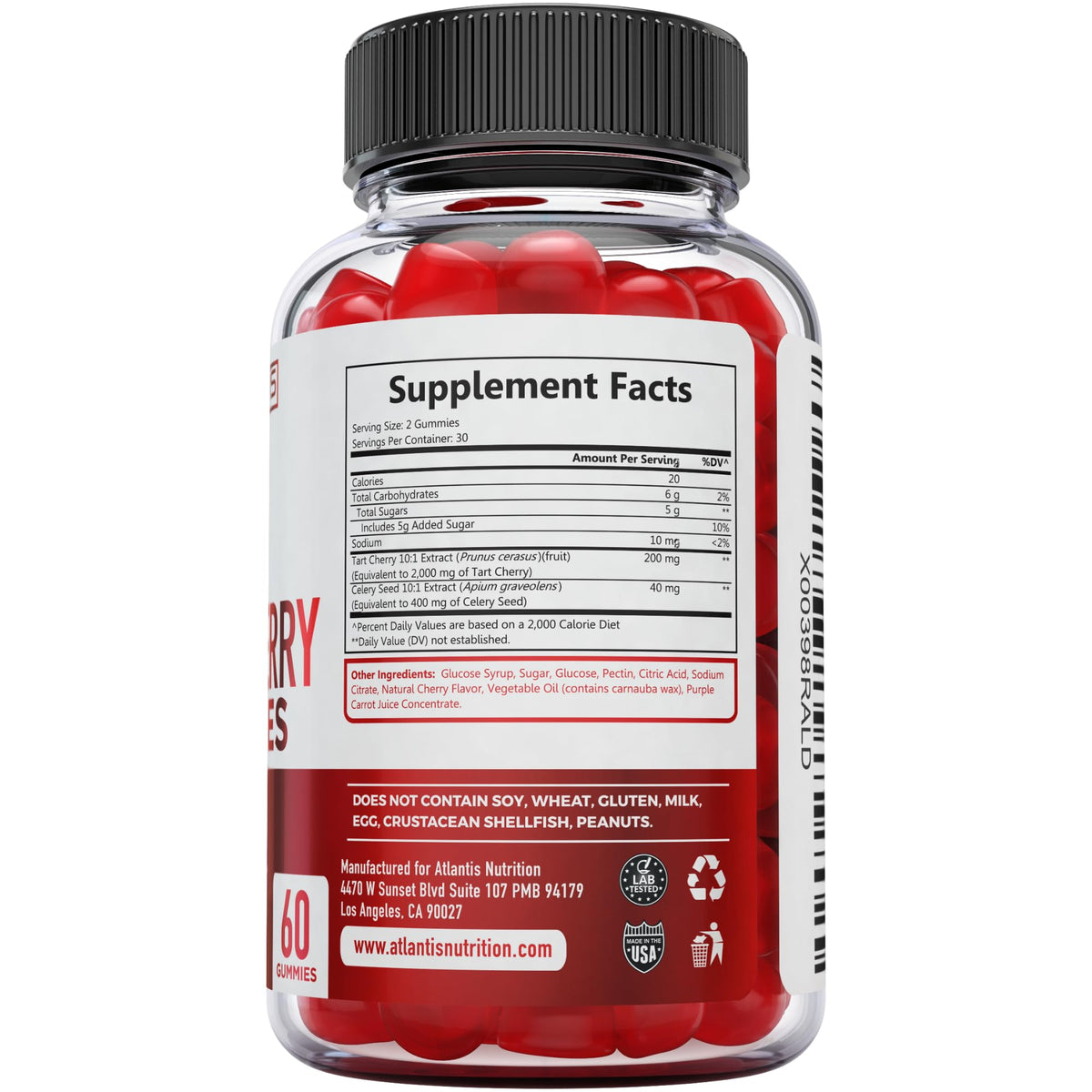 Atlantis Nutrition Tart Cherry Gummies with Celery Seed Extract - Advanced Uric Acid Cleanse for Immediate Relief | Joint Relief & Recovery - FENGGESTORE20