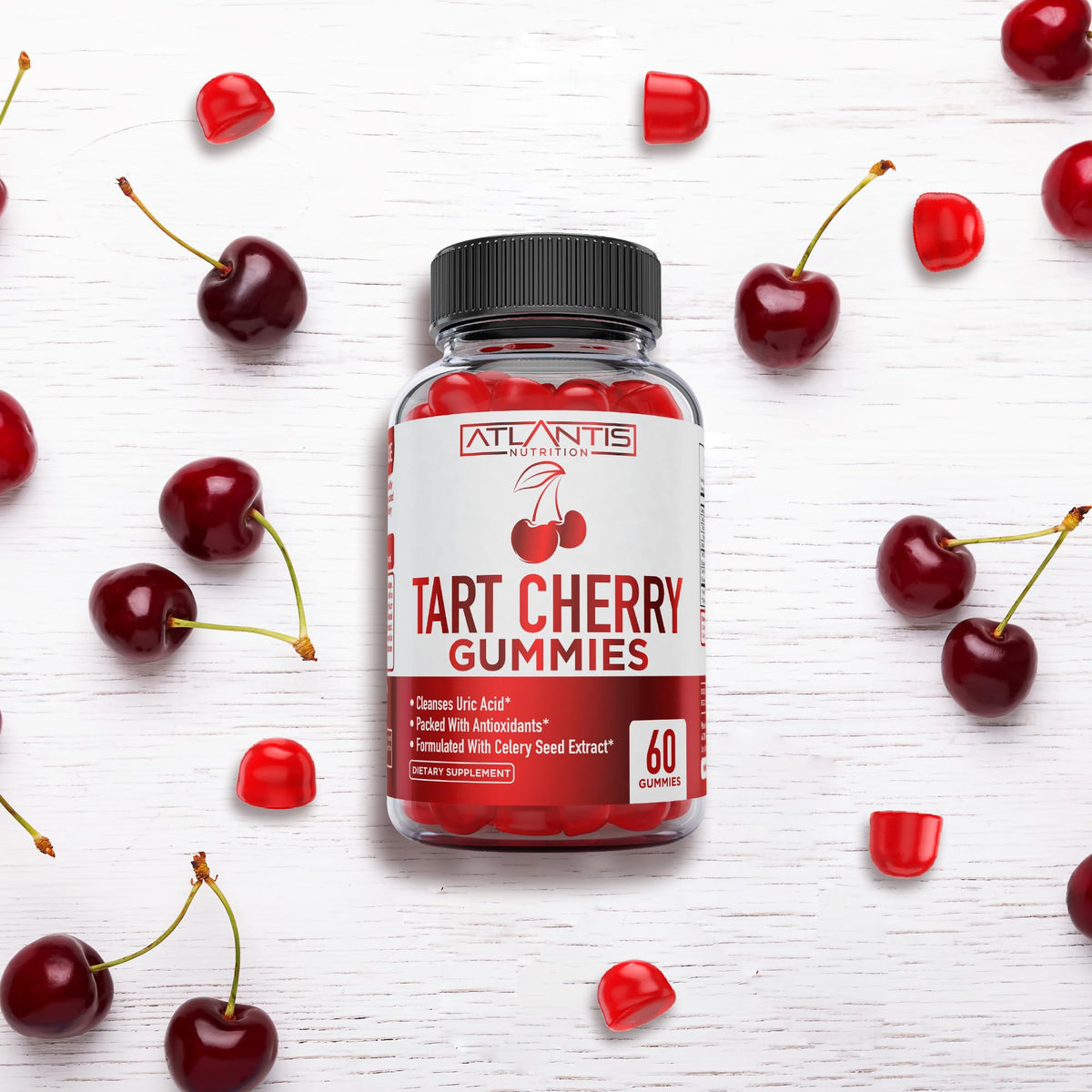 Atlantis Nutrition Tart Cherry Gummies with Celery Seed Extract - Advanced Uric Acid Cleanse for Immediate Relief | Joint Relief & Recovery - FENGGESTORE20