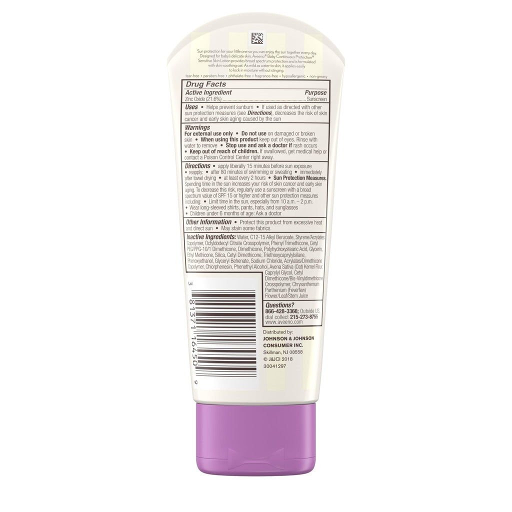 Aveeno Baby Continuous Protection Zinc Oxide Mineral Sunscreen Lotion for Sensitive Skin - FENGGESTORE20