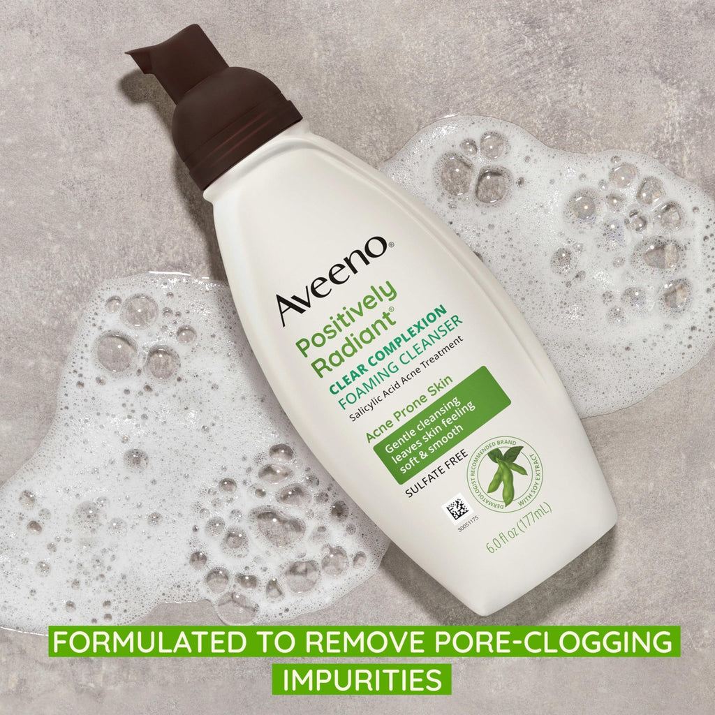 Aveeno Clear Complexion Foaming Oil-Free Facial Cleanser with Soy Extract & 0.5% Salicylic Acid, Acne Treatment Face - FENGGESTORE20