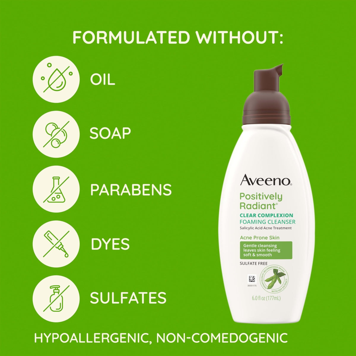 Aveeno Clear Complexion Foaming Oil-Free Facial Cleanser with Soy Extract & 0.5% Salicylic Acid, Acne Treatment Face - FENGGESTORE20