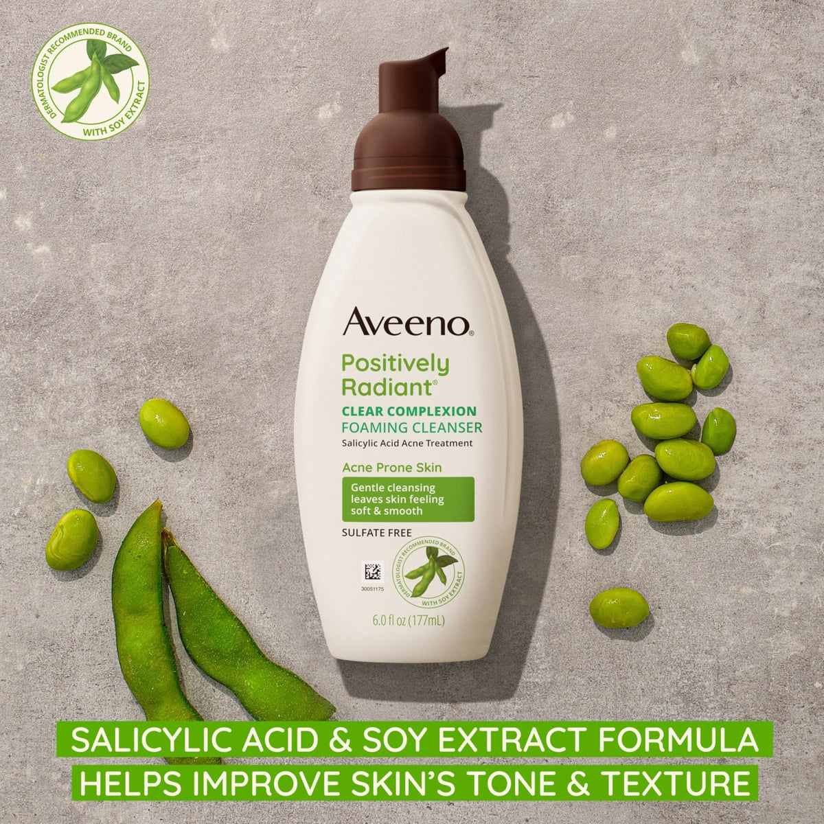Aveeno Clear Complexion Foaming Oil-Free Facial Cleanser with Soy Extract & 0.5% Salicylic Acid, Acne Treatment Face - FENGGESTORE20