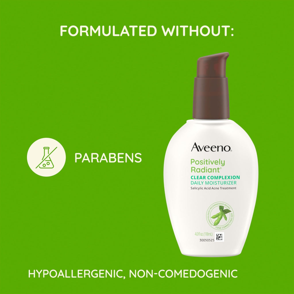 Aveeno Positively Radiant Clear Complexion Face Moisturizer, Acne Facial Moisturizer with Soy and Salicylic Acid for Oily Skin, Hypoallergenic Formula - FENGGESTORE20
