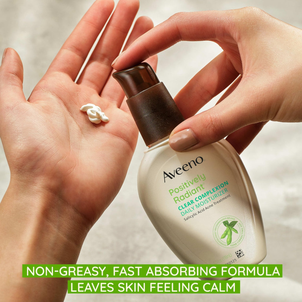 Aveeno Positively Radiant Clear Complexion Face Moisturizer, Acne Facial Moisturizer with Soy and Salicylic Acid for Oily Skin, Hypoallergenic Formula - FENGGESTORE20