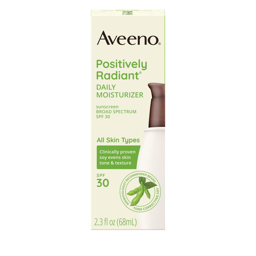Aveeno Positively Radiant Face Moisturizer with SPF 30 Sunscreen, Hydrating Facial Moisturizer with Soy Extract to Visibly Improve Skin Tone and Texture - FENGGESTORE20