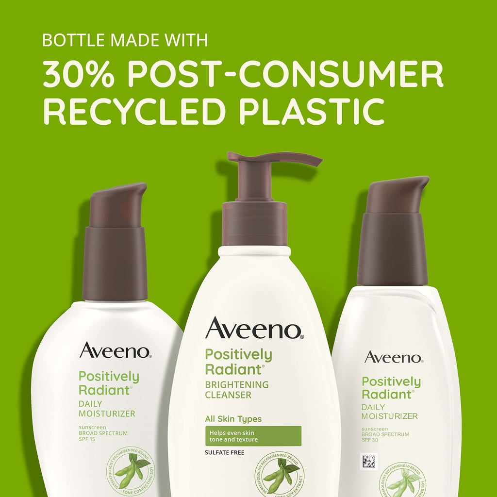 Aveeno Positively Radiant Face Moisturizer with SPF 30 Sunscreen, Hydrating Facial Moisturizer with Soy Extract to Visibly Improve Skin Tone and Texture - FENGGESTORE20